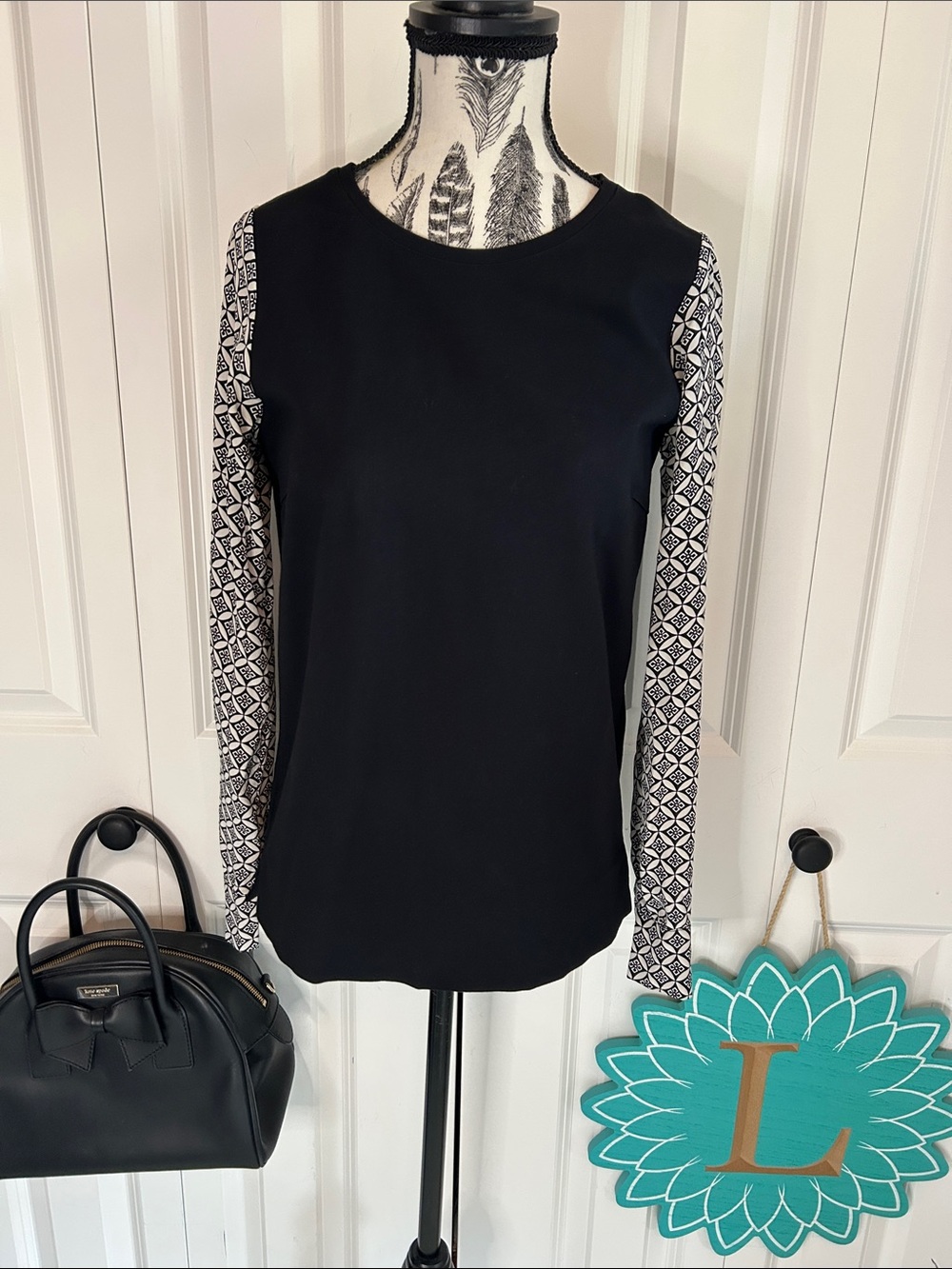 ✨ Club Monaco Mixed-Media Top — Stretch Bodice & Silky Sleeves (Size Small) ✨